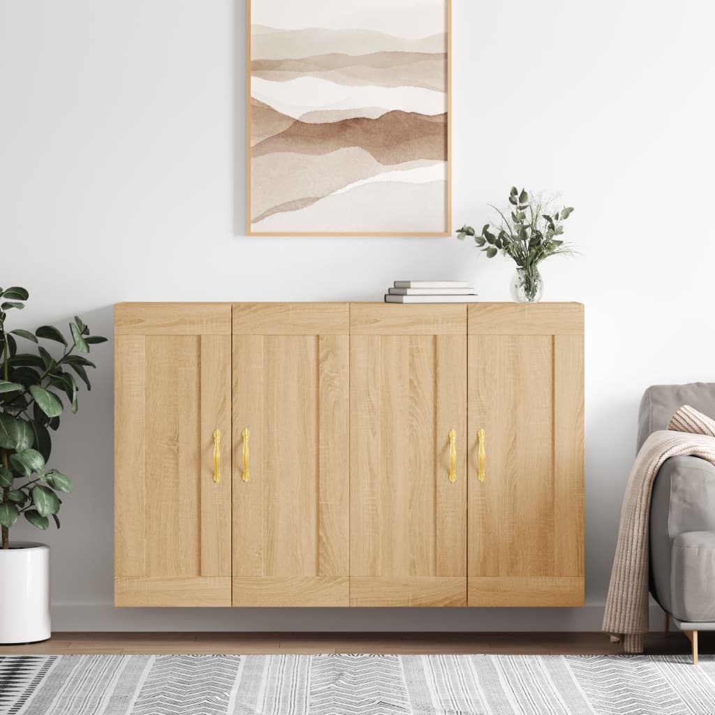 Wall Mounted Cabinets 2 pcs Engineered Wood Leaf Gold Sonoma oak