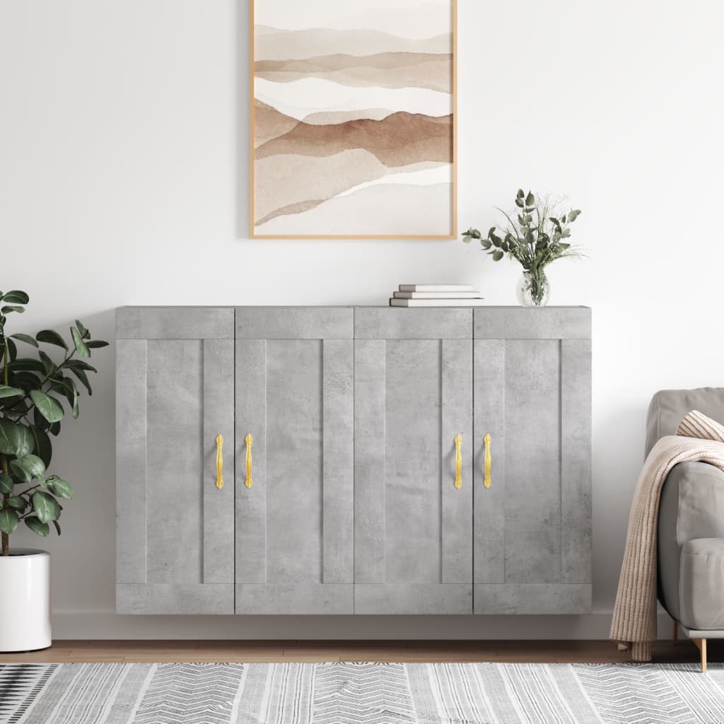 Wall Mounted Cabinets 2 pcs Engineered Wood Leaf Gold Concrete grey