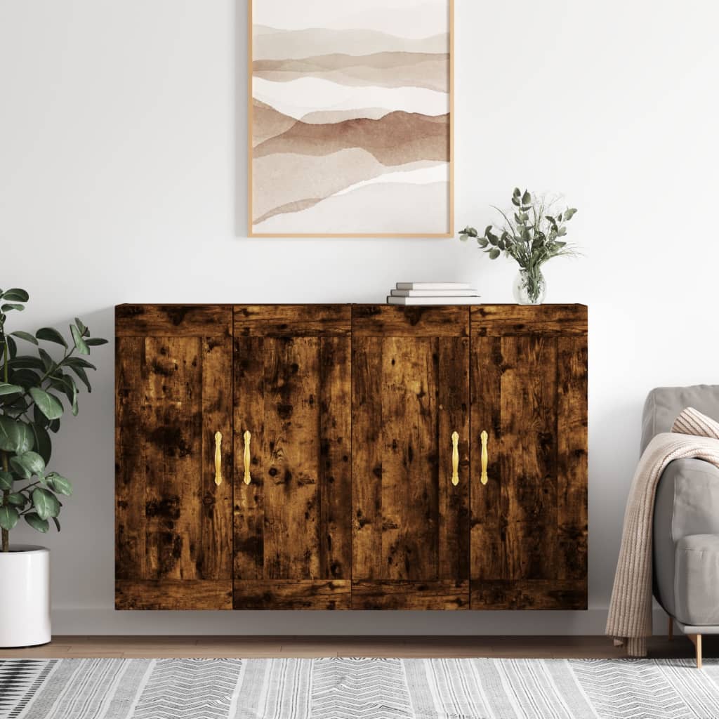 Wall Mounted Cabinets 2 pcs Engineered Wood Leaf Gold Smoked oak