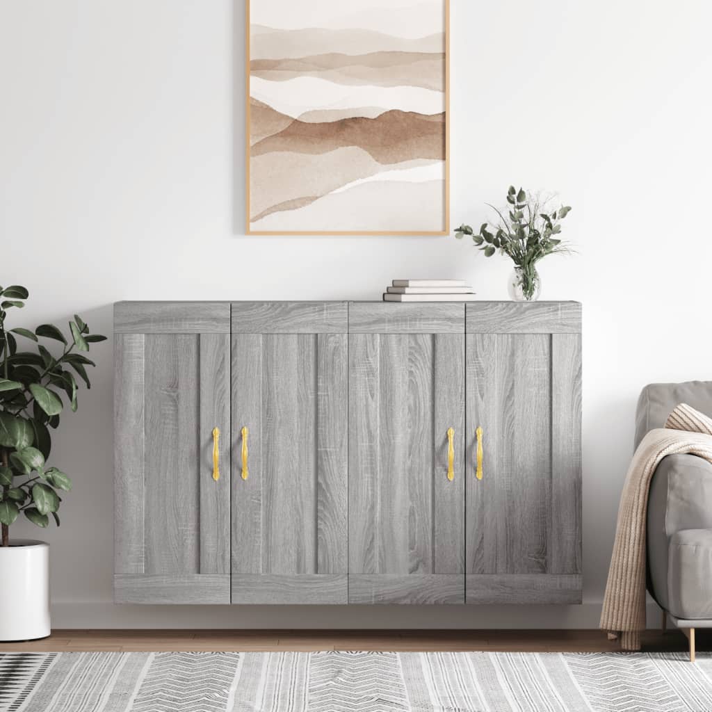 Wall Mounted Cabinets 2 pcs Engineered Wood Leaf Gold Grey sonoma