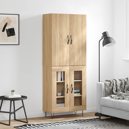 Highboard 69.5x34x180 cm Engineered Wood 2 Glass Doors Sonoma oak