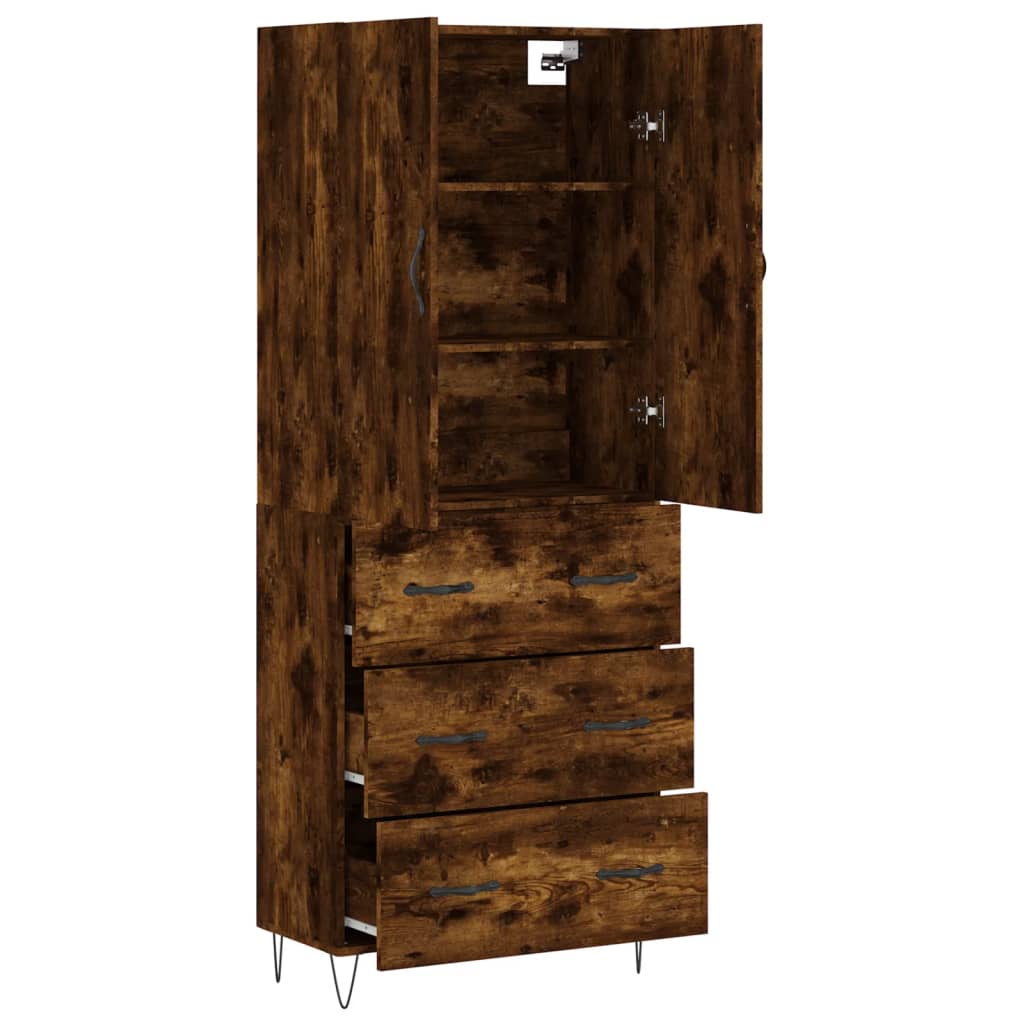 Highboard 69.5x34x180 cm Engineered Wood 3 Drawers Smoked oak