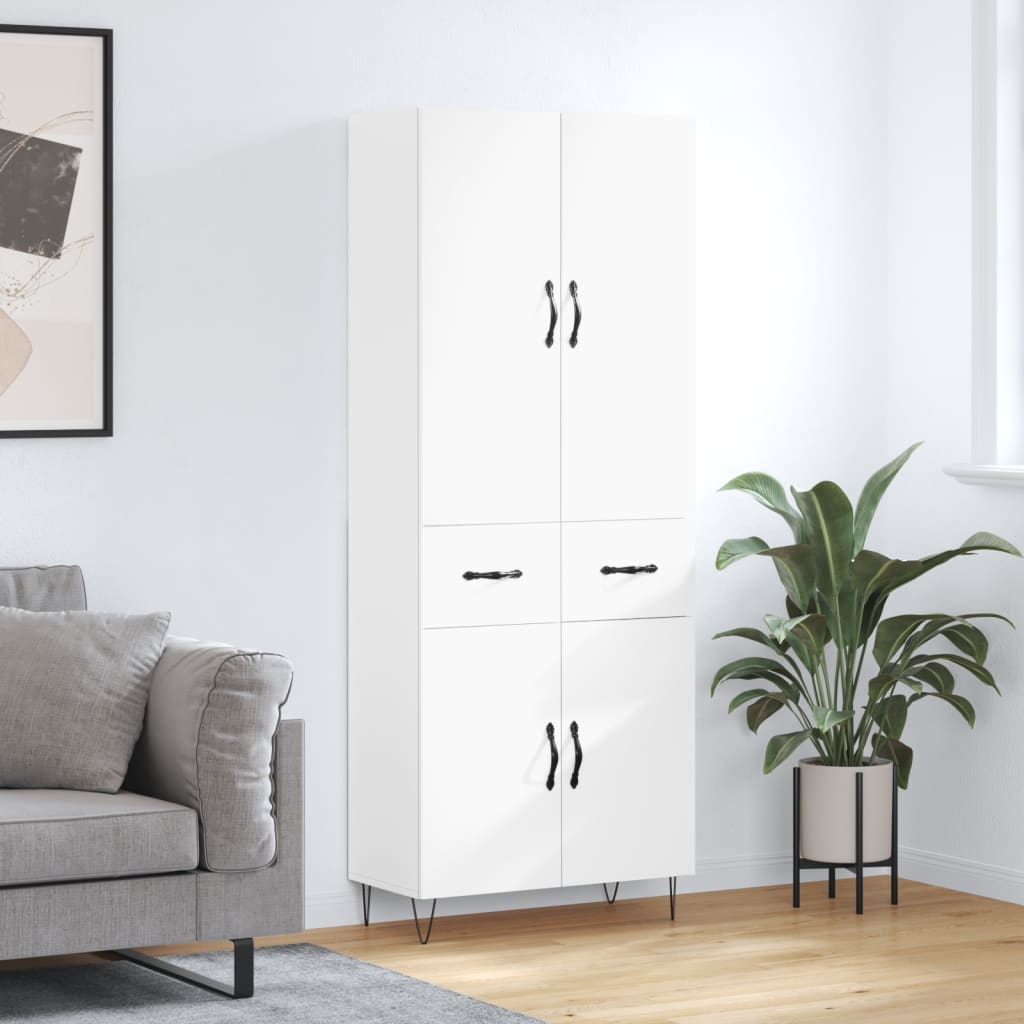 Highboard 69.5x34x180 cm Engineered Wood 2 Doors 2 Drawers White