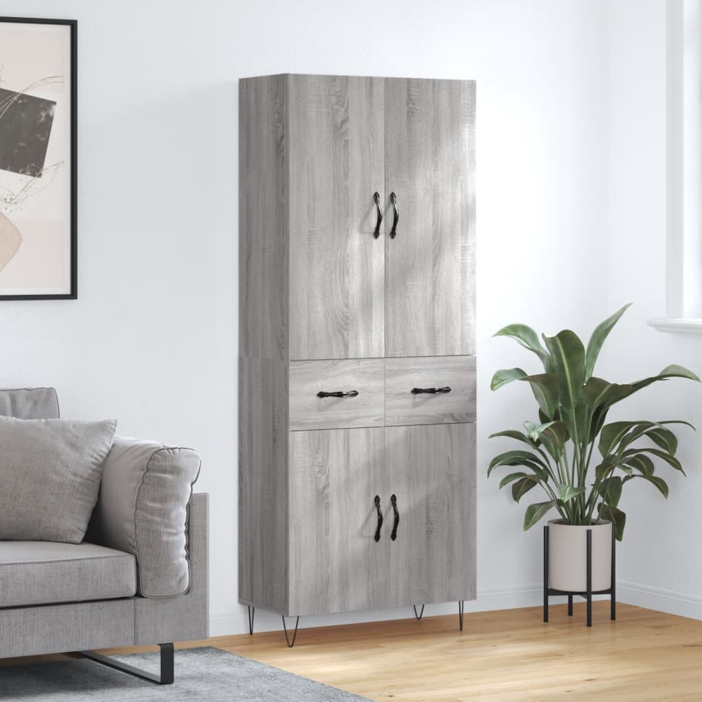 Highboard 69.5x34x180 cm Engineered Wood 2 Doors 2 Drawers Grey sonoma