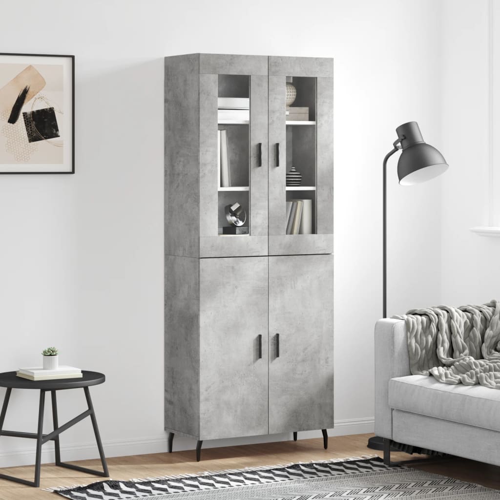 Highboard 69.5x34x180 cm Engineered Wood 2 Doors Concrete grey