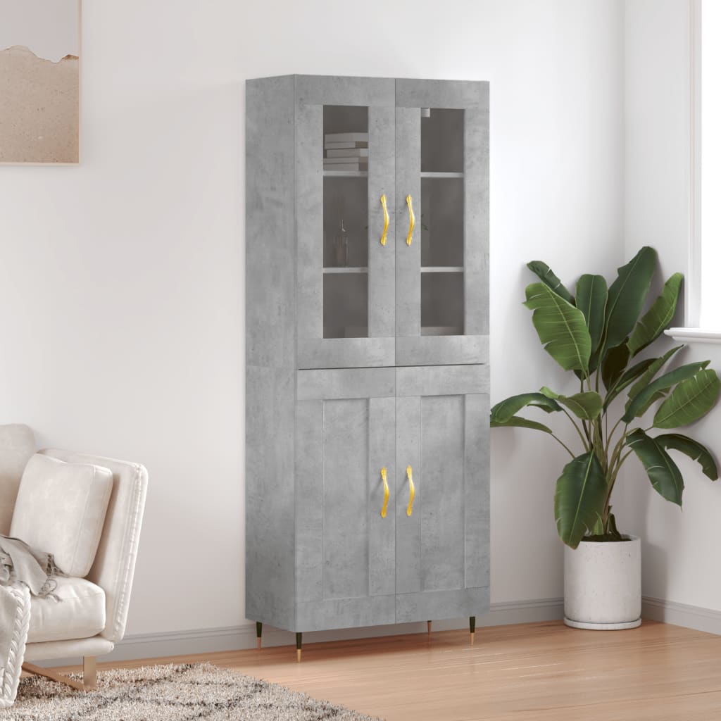 Highboard 69.5x34x180 cm Engineered Wood 2 Wood Doors Concrete grey