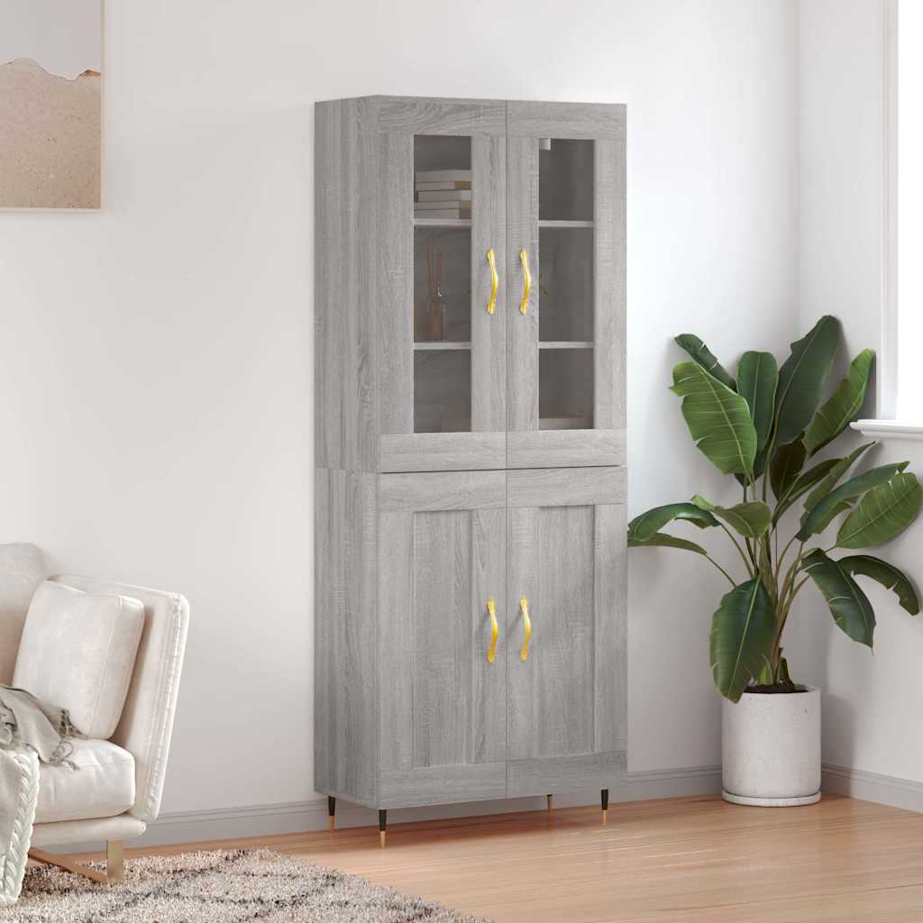 Highboard 69.5x34x180 cm Engineered Wood 2 Wood Doors Grey sonoma