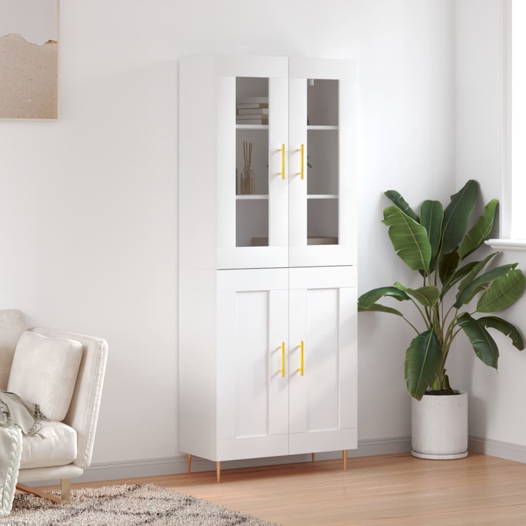 Highboard 69.5x34x180 cm Engineered Wood 2 Wood Doors White