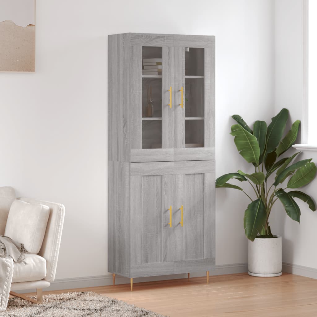 Highboard 69.5x34x180 cm Engineered Wood 2 Wood Doors Grey sonoma