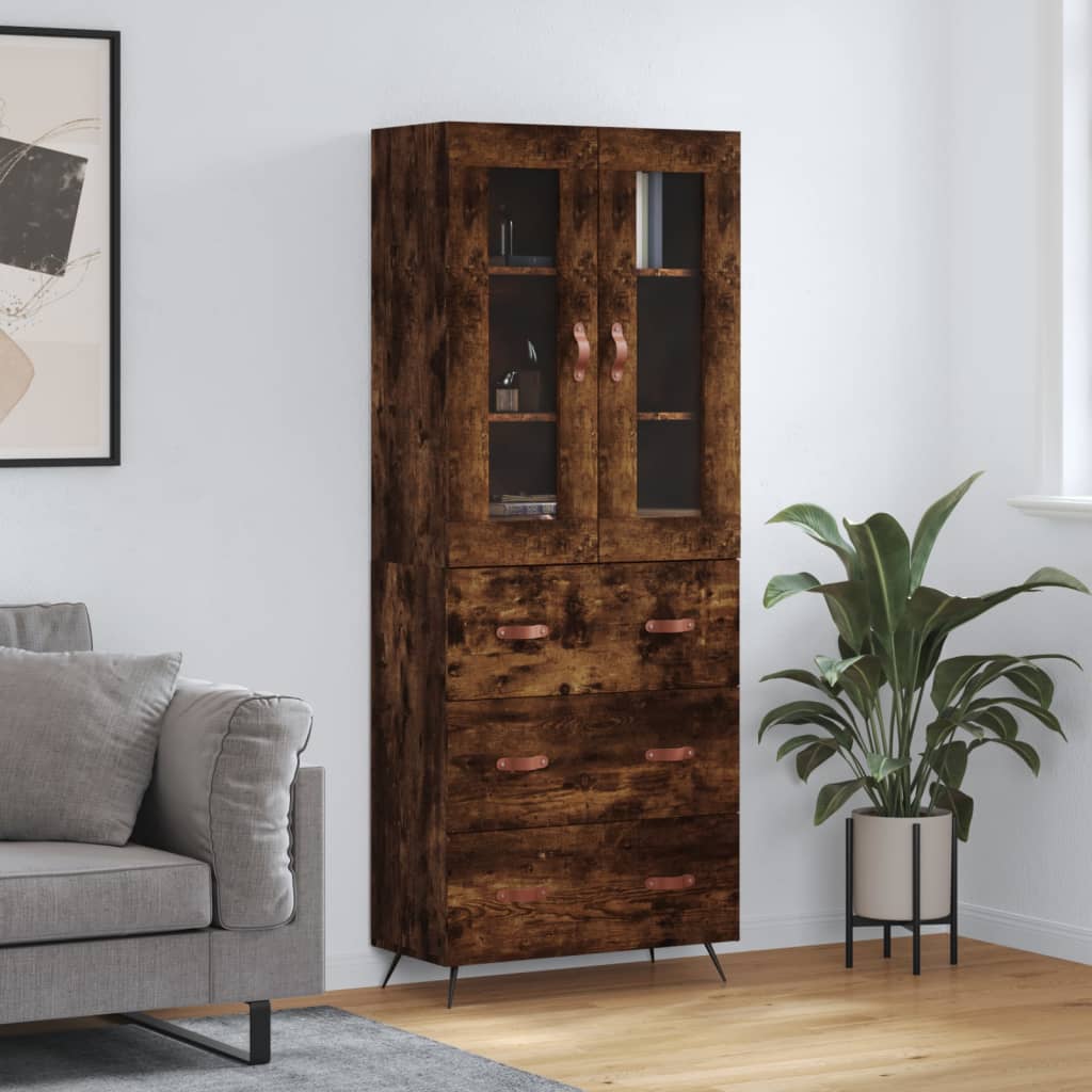 Highboard 69.5x34x180 cm Engineered Wood 3 Drawers Smoked oak