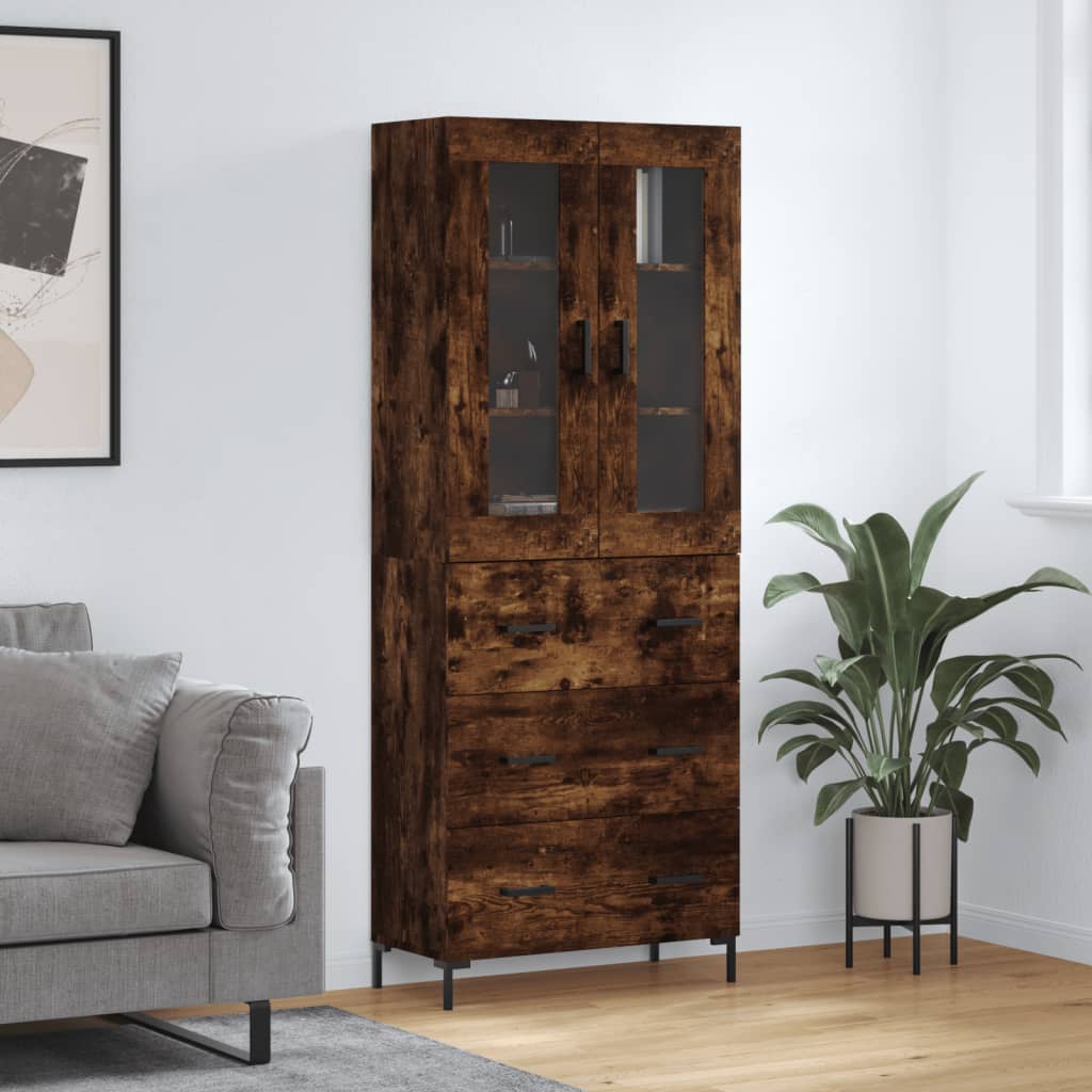 Highboard 69.5x34x180 cm Engineered Wood 3 Drawers Smoked oak