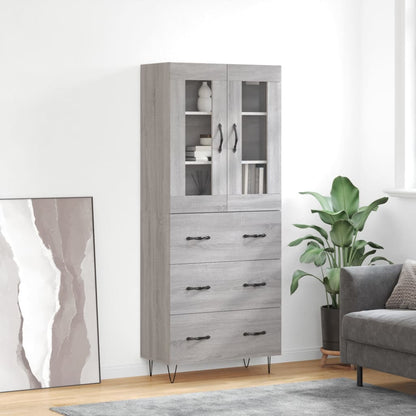 Highboard 69.5x34x180 cm Engineered Wood 3 Drawers Grey sonoma