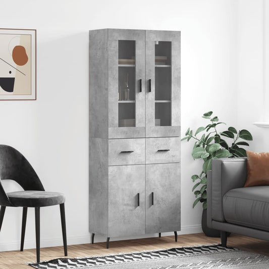 Highboard 69,5x34x180 cm Engineered Wood 2 doors 2 drawers Concrete grey