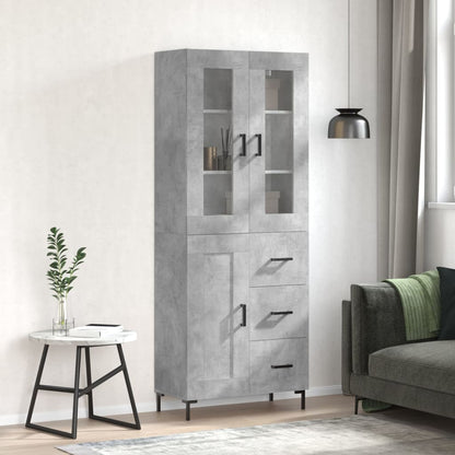 Highboard 69.5x34x180 cm Engineered Wood 1 Wood Door 3 Drawers Concrete grey