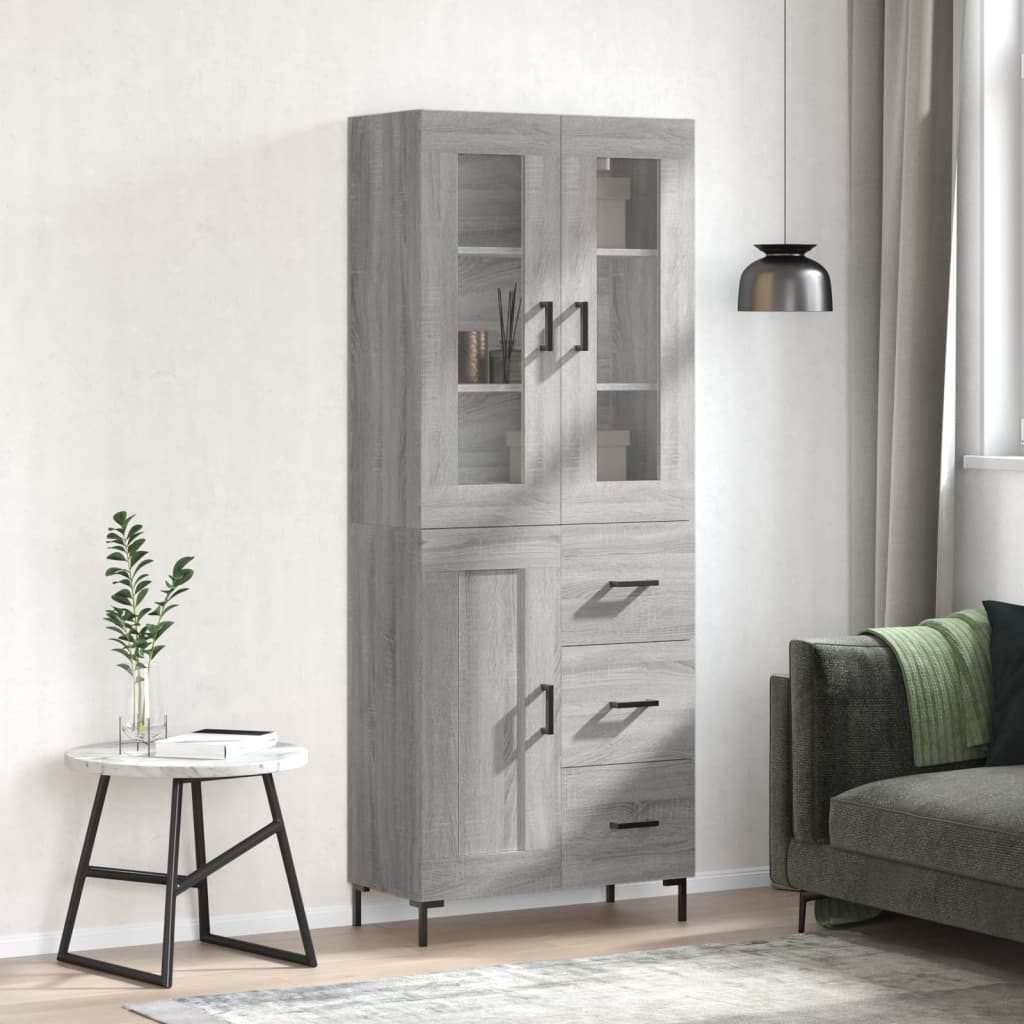 Highboard 69.5x34x180 cm Engineered Wood 1 Wood Door 3 Drawers Grey sonoma