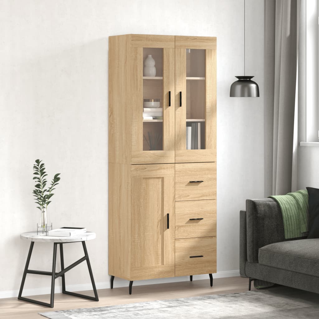 Highboard 69.5x34x180 cm Engineered Wood 1 Wood Door 3 Drawers Sonoma oak