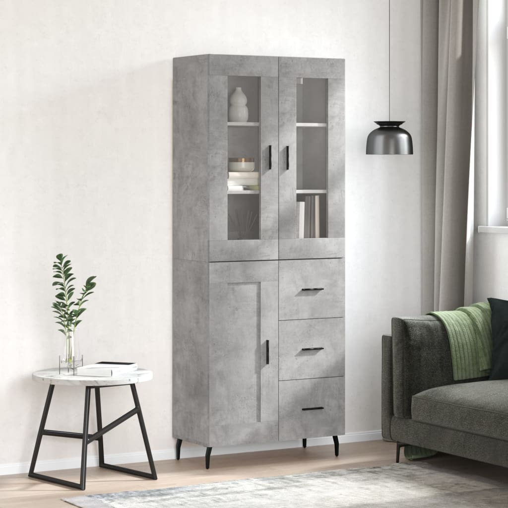 Highboard 69.5x34x180 cm Engineered Wood 1 Wood Door 3 Drawers Concrete grey