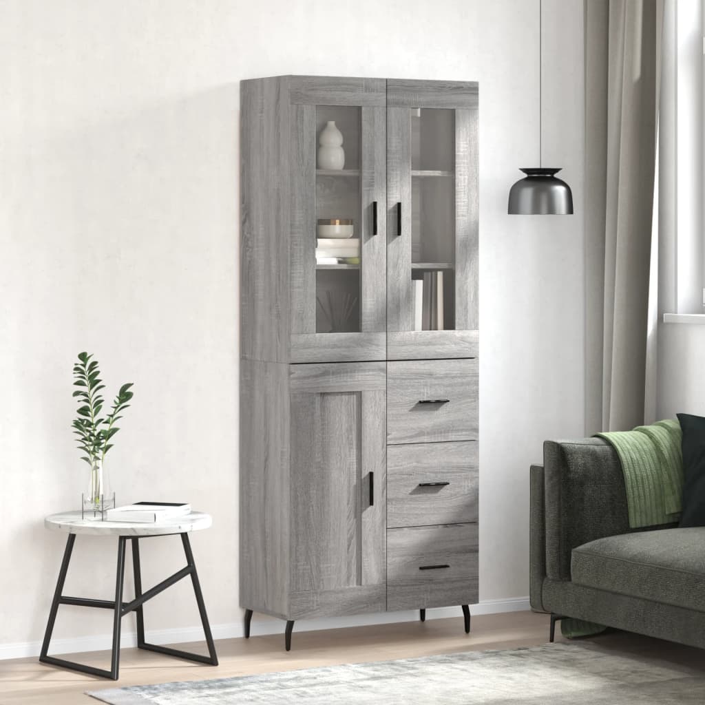 Highboard 69.5x34x180 cm Engineered Wood 1 Wood Door 3 Drawers Grey sonoma
