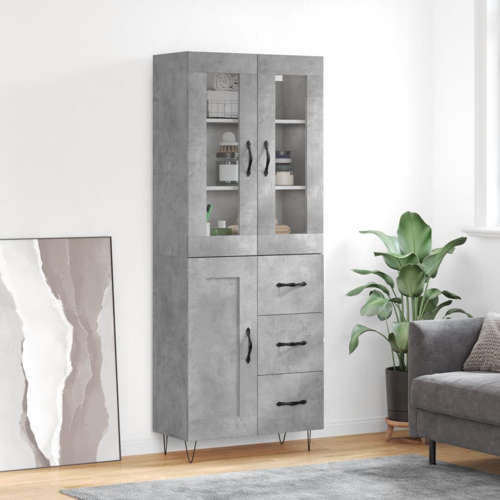 Highboard 69.5x34x180 cm Engineered Wood 1 Wood Door 3 Drawers Concrete grey