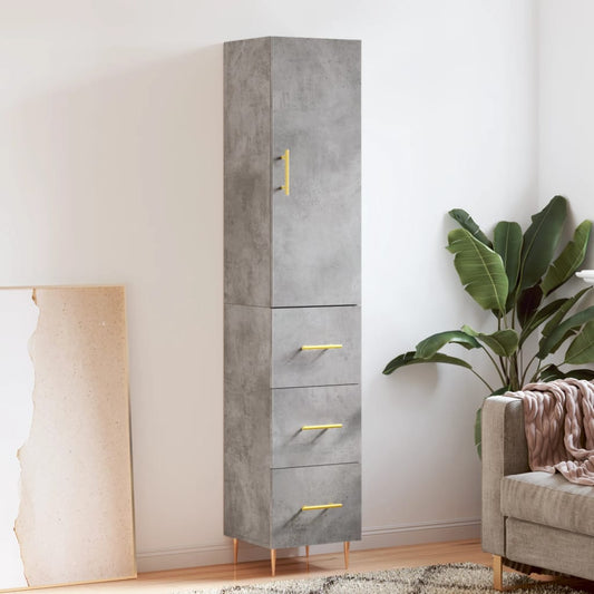 Highboard 34.5x34x180 cm Engineered Wood 3 Drawers Concrete grey