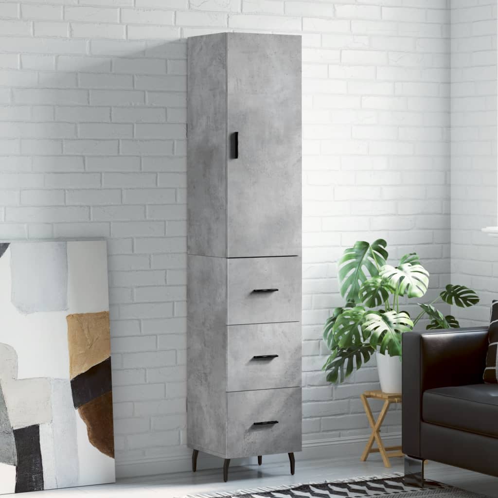Highboard 34.5x34x180 cm Engineered Wood 3 Drawers Concrete grey