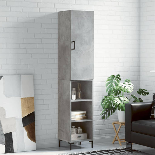 Highboard 34.5x34x180 cm Engineered Wood 3 Shelves Concrete grey