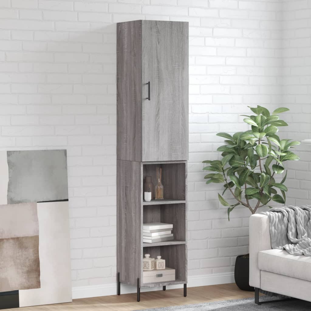Highboard 34.5x34x180 cm Engineered Wood 3 Shelves Grey sonoma