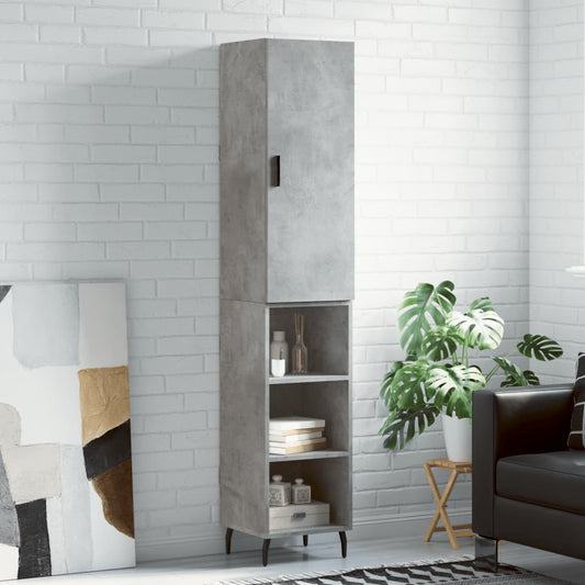Highboard 34.5x34x180 cm Engineered Wood 3 Shelves Concrete grey