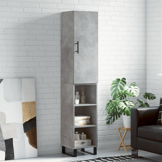 Highboard 34.5x34x180 cm Engineered Wood 3 Shelves Concrete grey