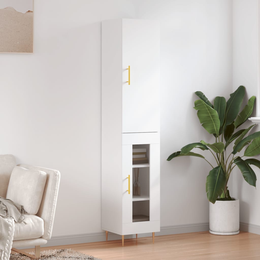 Highboard 34.5x34x180 cm Engineered Wood 1 Glass Door White