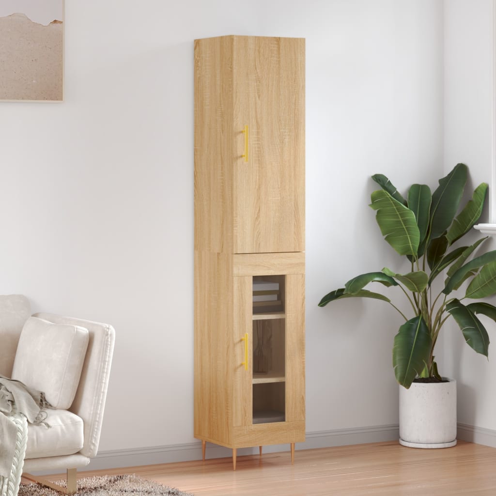 Highboard 34.5x34x180 cm Engineered Wood 1 Glass Door Sonoma oak