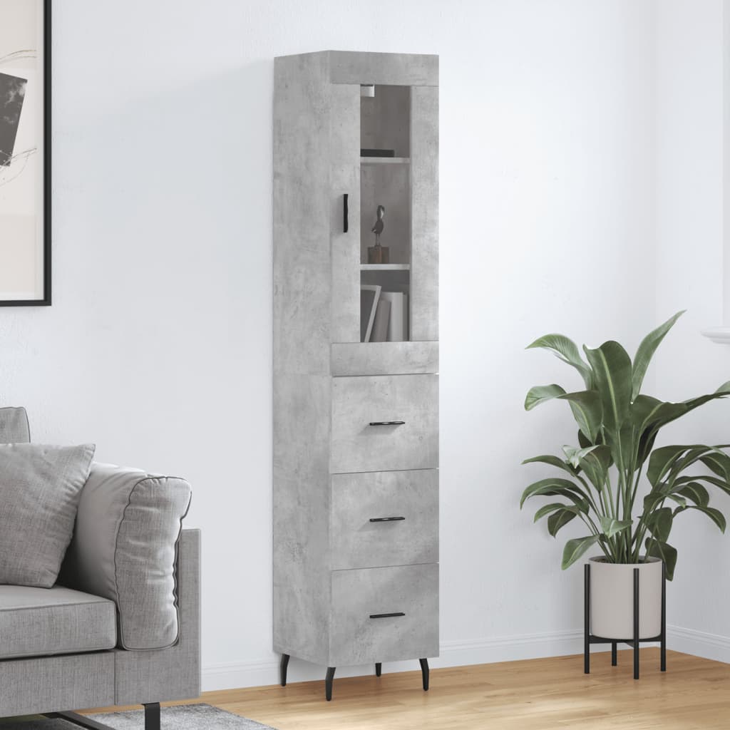 Highboard 34.5x34x180 cm Engineered Wood 3 Drawers Concrete grey