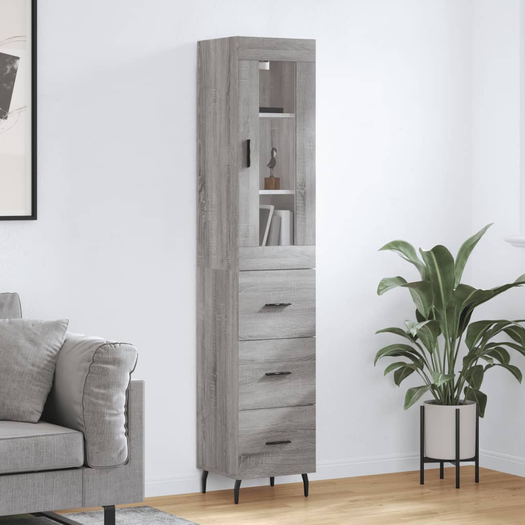 Highboard 34.5x34x180 cm Engineered Wood 3 Drawers Grey sonoma