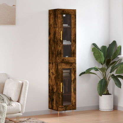 Highboard 34.5x34x180 cm Engineered Wood 1 Glass Door Smoked oak