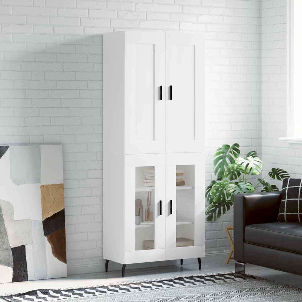 Highboard 69.5x34x180 cm Engineered Wood 2 Glass Doors White