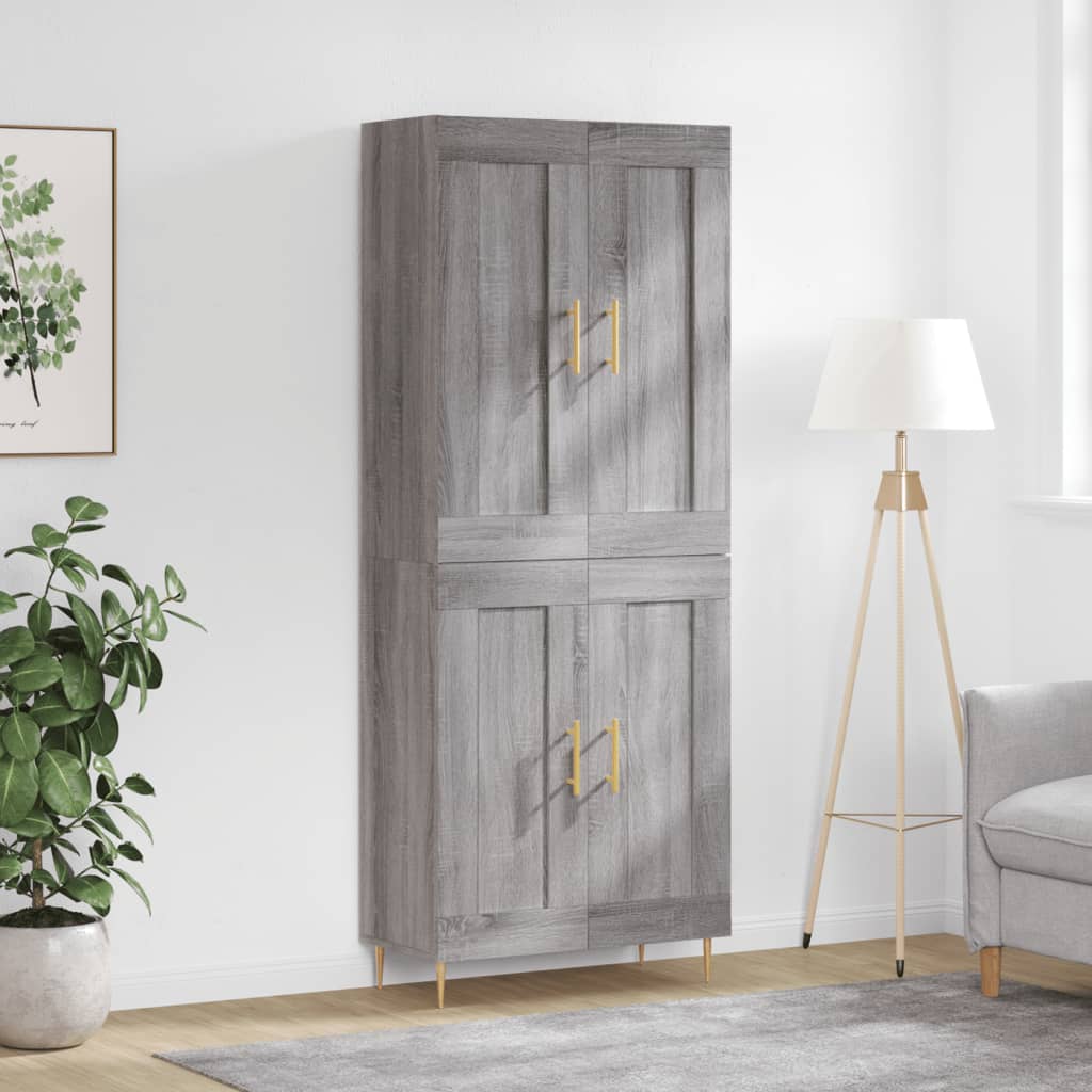 Highboard 69.5x34x180 cm Engineered Wood 2 Wood Doors Grey sonoma