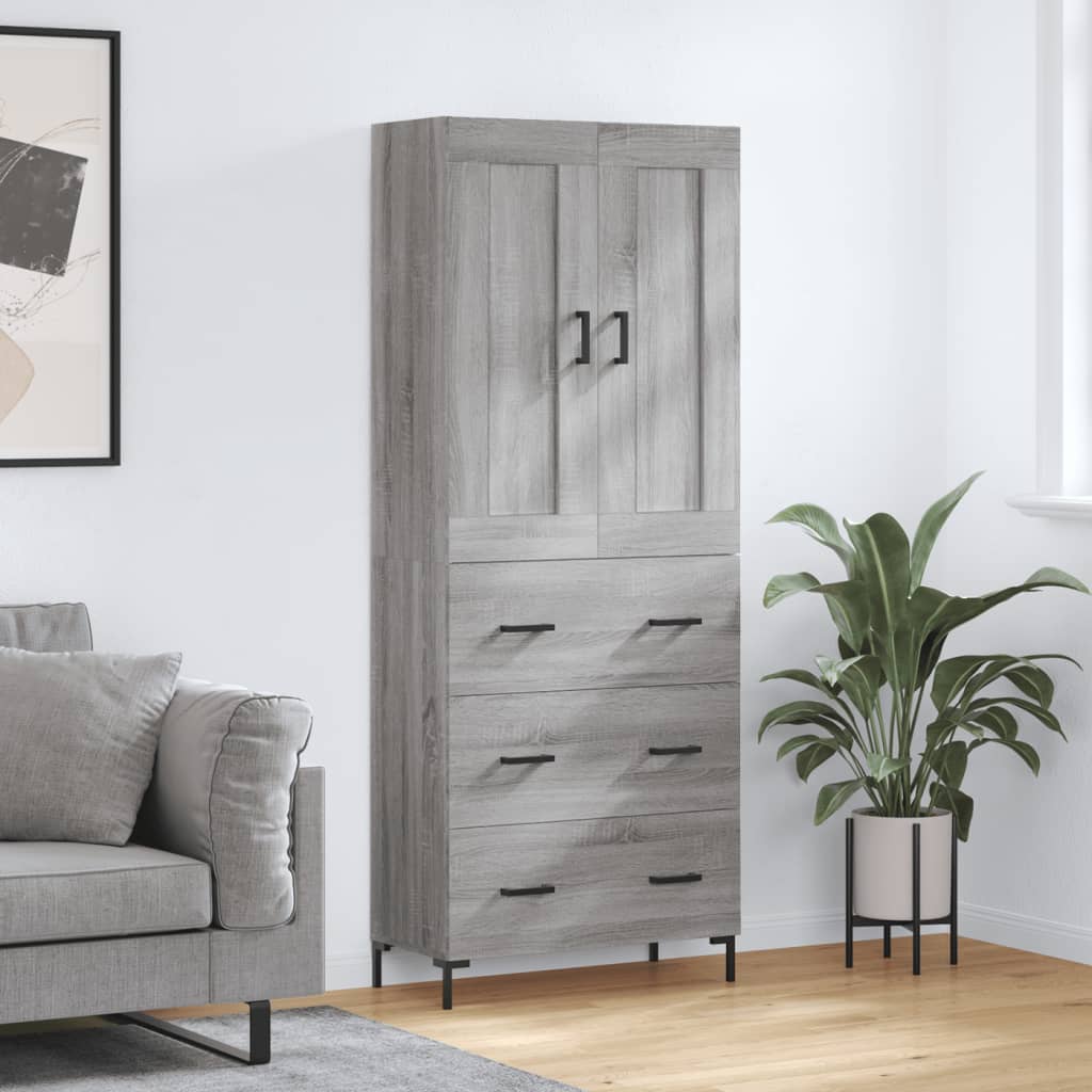 Highboard 69.5x34x180 cm Engineered Wood 3 Drawers Grey sonoma