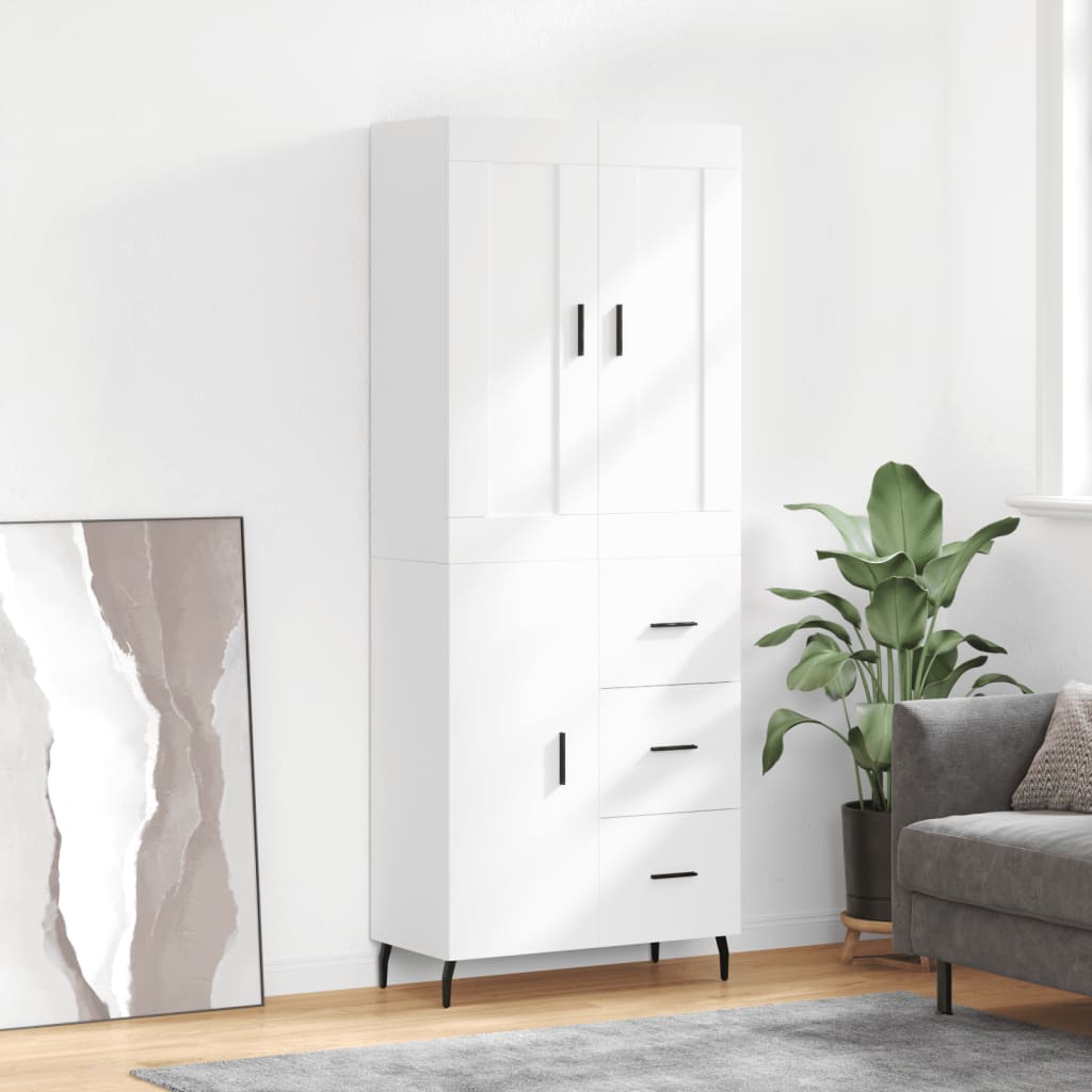 Highboard 69.5x34x180 cm Engineered Wood 1 Door 3 Drawers White