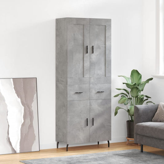 Highboard 69,5x34x180 cm Engineered Wood 2 doors 2 drawers Concrete grey