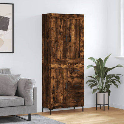 Highboard 69.5x34x180 cm Engineered Wood 1 Wood Door 3 Drawers Smoked oak