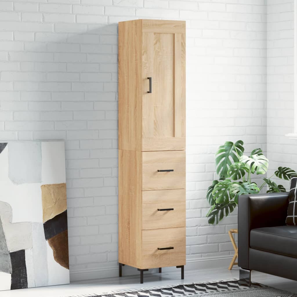 Highboard 34.5x34x180 cm Engineered Wood 3 Drawers Sonoma oak