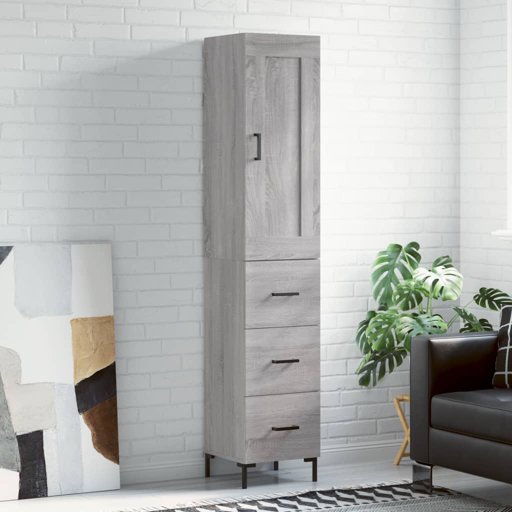 Highboard 34.5x34x180 cm Engineered Wood 3 Drawers Grey sonoma