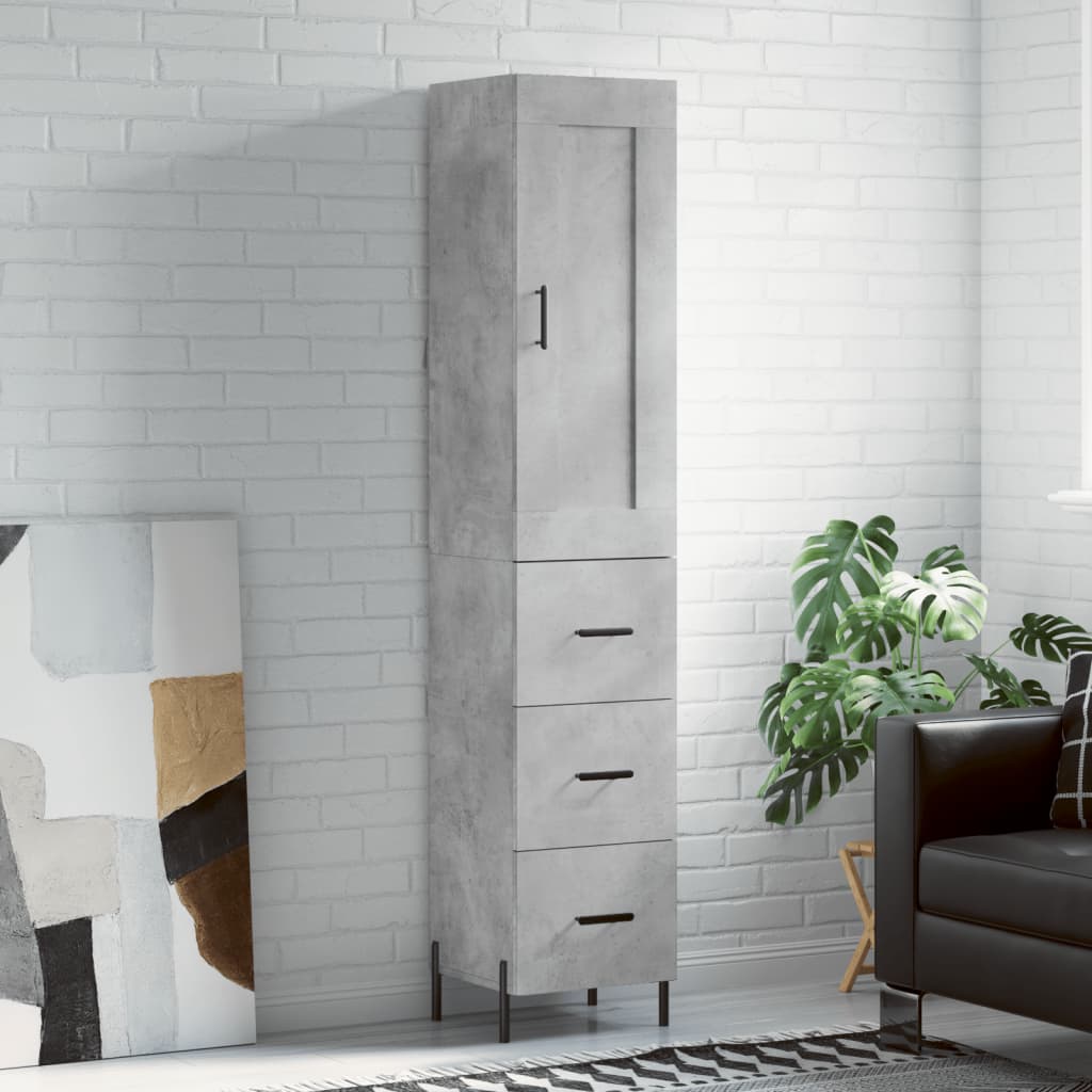 Highboard 34.5x34x180 cm Engineered Wood 3 Drawers Concrete grey