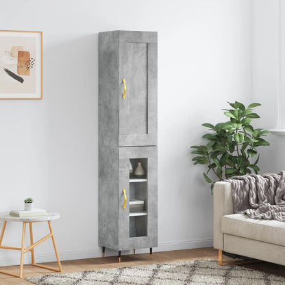 Highboard 34.5x34x180 cm Engineered Wood 1 Glass Door Concrete grey