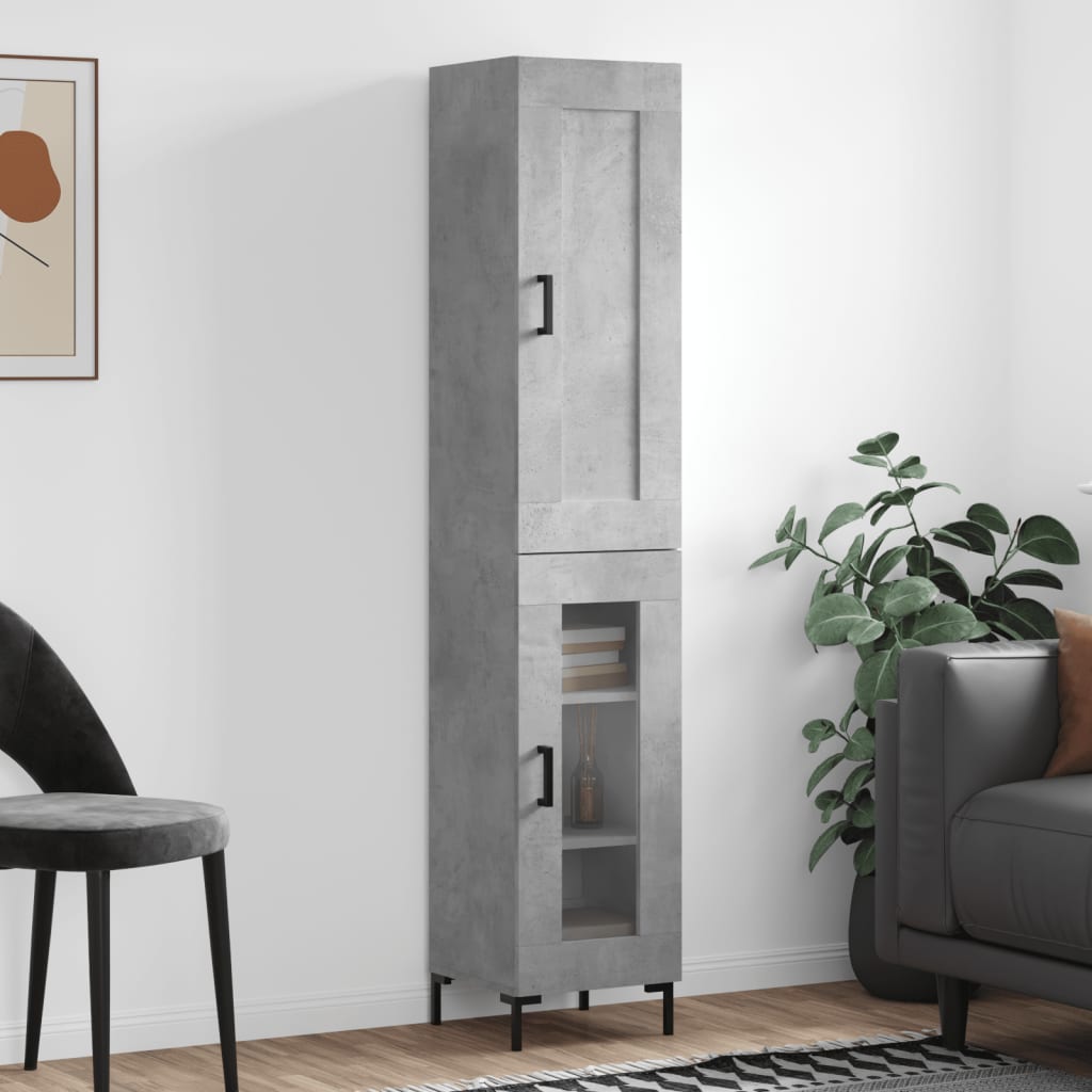 Highboard 34.5x34x180 cm Engineered Wood 1 Glass Door Concrete grey