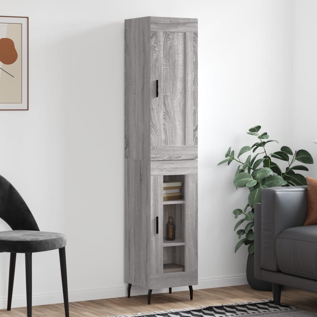 Highboard 34.5x34x180 cm Engineered Wood 1 Glass Door Grey sonoma
