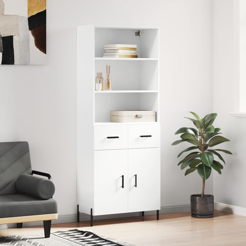 Highboard 69.5x34x180 cm Engineered Wood 2 Doors 2 Drawers White