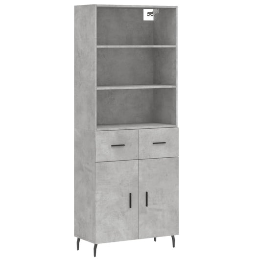 Highboard 69,5x34x180 cm Engineered Wood 2 doors 2 drawers Concrete grey
