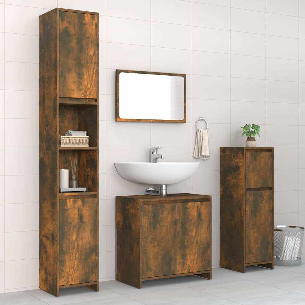 4 Piece Bathroom Furniture Set Engineered Wood Smoked oak