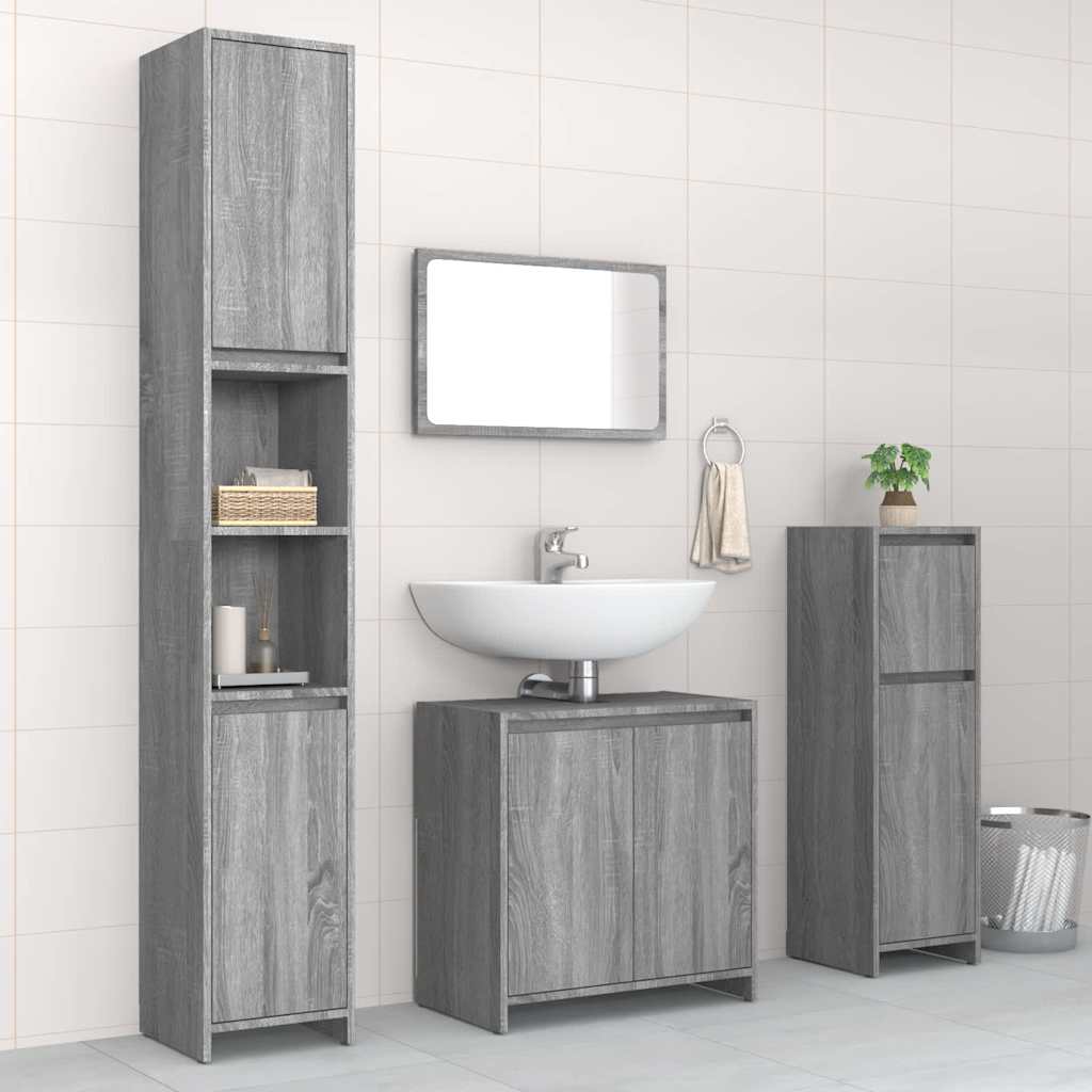4 Piece Bathroom Furniture Set Engineered Wood Grey sonoma